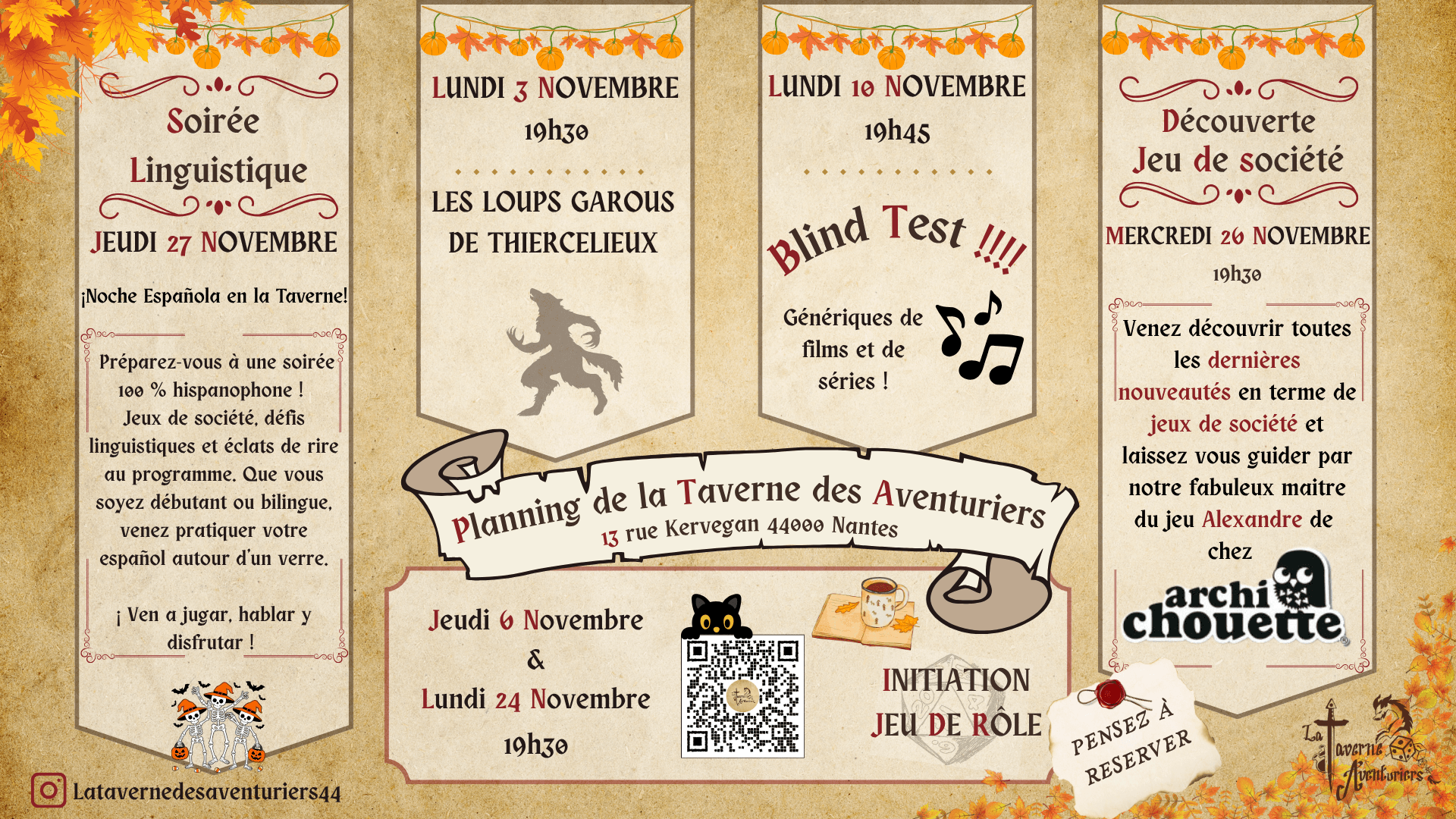 Programmation Novembre - La Taverne s'Anime !